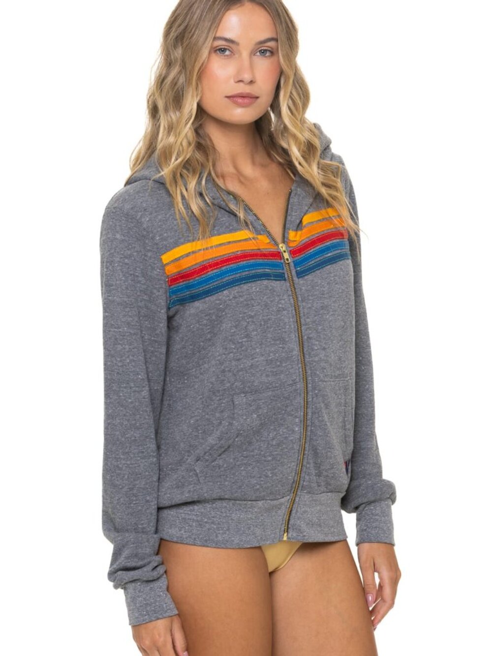NEW Aviator Nation 5 Stripe Zip Hoodie Sweatshirt Medium Heather Grey $196 msrp - Picture 3 of 6